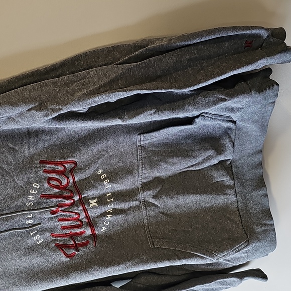 Hurley Medium Gray Pullover Hoodie with Red Script Logo - Picture 3 of 6